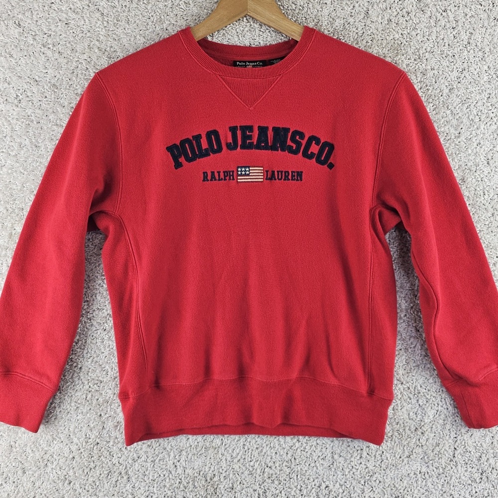 Vintage Ralph Lauren Polo Jeans Co Red Sweatshirt Size Small Y2K 90s Embroidered